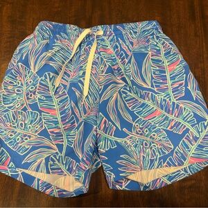 Chubbies Blue and Pink Leaf Print Swim Trunks